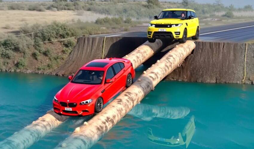Cars vs Impossible Log Bridge Challenge in BeamNG Drive!