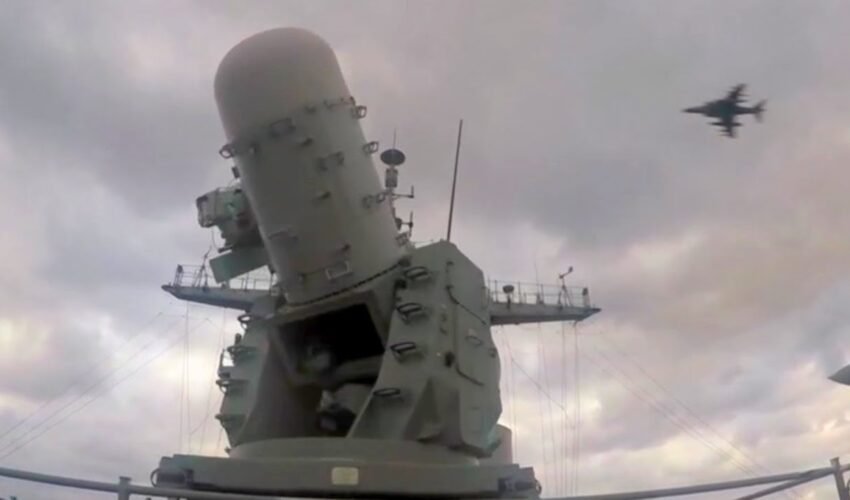 Navy CIWS Gun System Locks Onto Incoming Aircraft