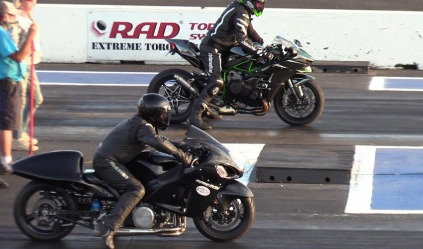 Nitro Hayabusa vs H2 Ninja and GSXR – motorbikes drag racing