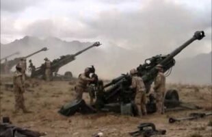 Four Canadian Artillery Guns Firing in Afghanistan