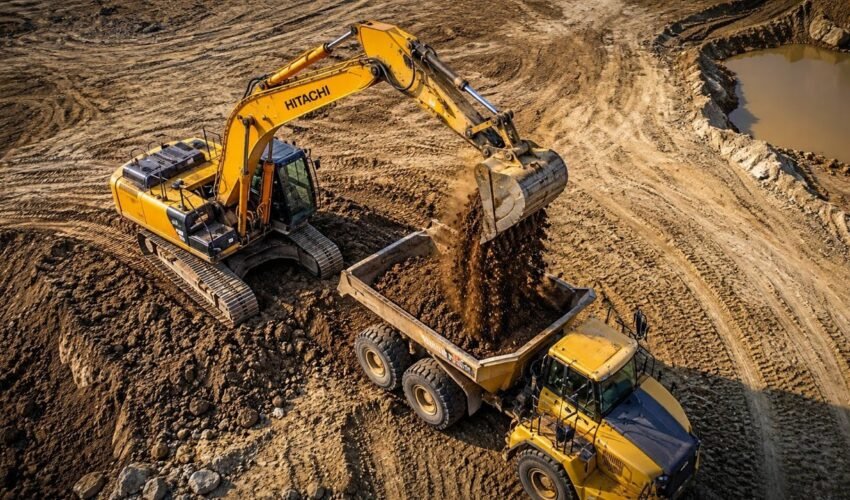 Amazing Drone View of Excavator Loading Mud | Heavy Machinery Working | 4K