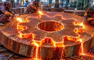 AMAZING MANUFACTURING PROCESS! MASSIVE TRUCK PINION GEAR CUT FROM A GIANT STEEL PLATE