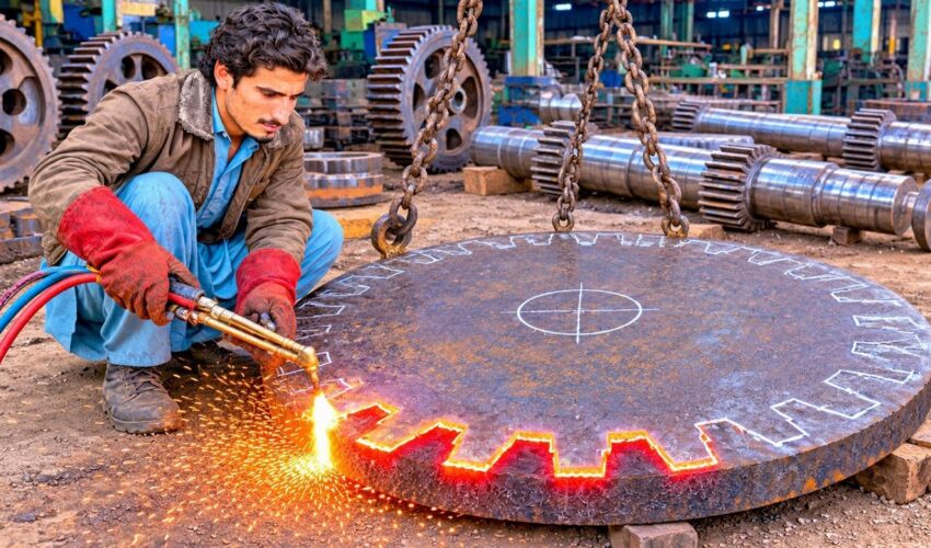 GIANT GEAR MANUFACTURING FROM MASSIVE STEEL PLATE | HEAVY-DUTY GEAR MAKING & EXTREME MACHINING!