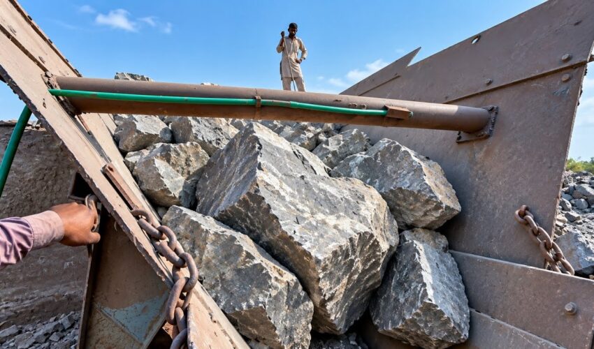 GIANT ROCKS LOADED INTO AN INDUSTRIAL CRUSHER! MASSIVE BOULDERS & HEAVY MACHINERY!
