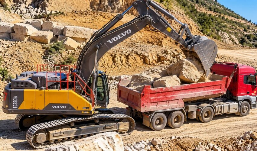 VOLVO EC380EL EXCAVATOR LOADING ROCKS | HEAVY EQUIPMENT!
