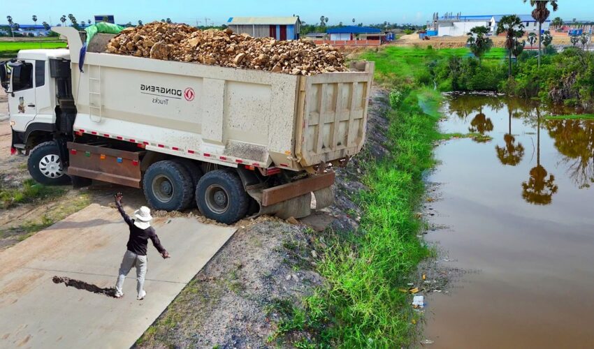 WOW!! INCREDIBLE MASSIVE LAND FILL BY HEAVY MACHINERY BULLDOZER PUSHING & DUMP TRUCK 25TON IN ACTION!